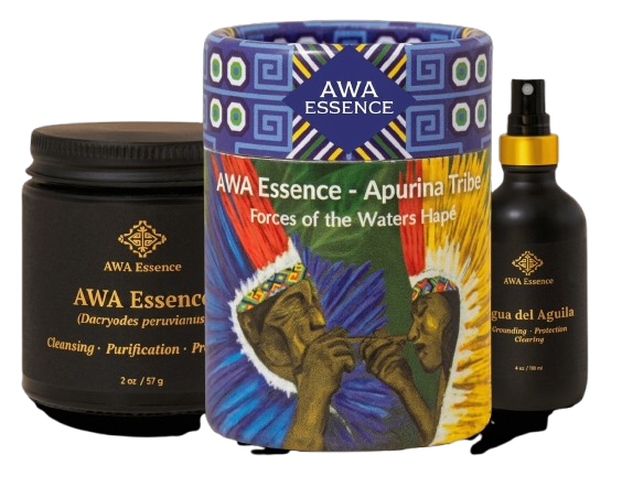 Four Visions subscription products — Amazonian White jar, Apurina Tribe hapé tube, Agua del Aguila spray